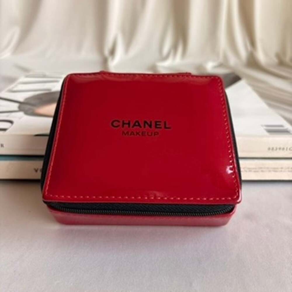 Chanel Red Vinyl Makeup Pouch - Logo Plaque, Vintage
